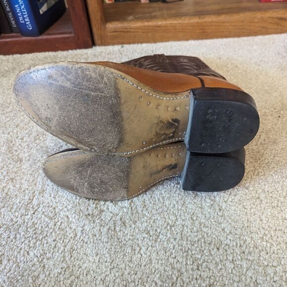 Men’s 8.5D Brown Leather Western Cowboy Boots Pointed Toe Mid Calf Shaft - Picture 8 of 8